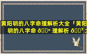 黄阳明的八字命理解析大全「黄阳明的八字命 🐺 理解析 🐳 大全视频」